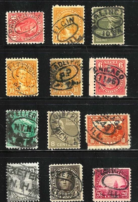 Lot of 12 SOTN Oval TOWN Cancels 1-15 Cent 1920's Regular Sc #399 US 2-18 - Image 1 of 3