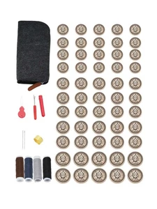 55pcs Gold Shield Wheat Emblem Shank Buttons, Metal Sewing Replacement Kit A - Picture 1 of 7