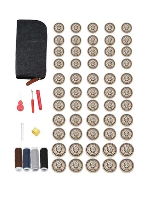 55pcs Gold Shield Wheat Emblem Shank Buttons, Metal Sewing Replacement Kit A - Image 1 of 4