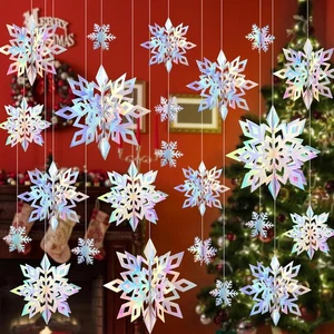 24PCS Snowflake Christmas Decorations, 3D Large Iridescent Paper Snowflakes Garl - Picture 1 of 6