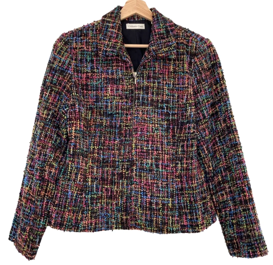 Chaqueta De Colección Coldwater Creek Mezcla de Lana Tweed 12 Boucle Cremallera Colorido Arco Iris Foto 1 de 4