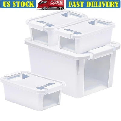 Durable Stackable Storage Box W/ Latch Secure Closure & Transparent Window New - Image 1 of 4