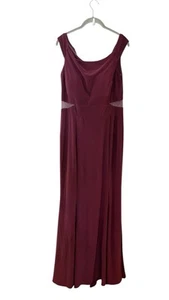 XSCAPE Women’s Burgundy Full Length Evening Gown Mesh Sides Sleeveless Formal 14 - Picture 1 of 9