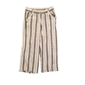 Rewind Linen Pants Women Medium Cropped Vertical Stripes Boho Coastal Nautical - Picture 1 of 12