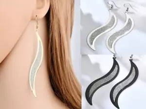1 PAIR SPRING CLIPON OR PIERCED SILVER/GOLD/BLACK DANGLE DROP EARRINGS - Picture 1 of 5