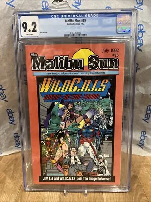 Malibu Sun #15 CGC 9.2 White Pages Jim Lee 1st Appearance Wildcats Preview Cover - Image 1 of 3