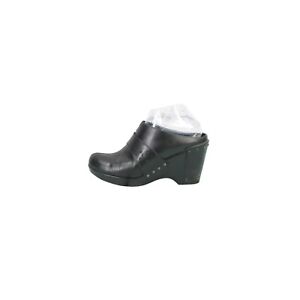 Dansko Women's Black Leather Slip On Almond Toe Casual Wedge Mule Size 39 US 8