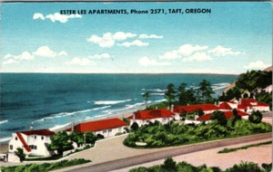 TAFT, OREGON - ESTER LEE APARTMENTS ON THE BEACH - VINTAGE LINEN POSTCARD - Picture 1 of 2