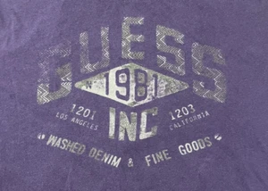 Guess Deep Purple Faded Graphic Print Tee Large '1981 Denim & Find Goods' - Picture 1 of 4