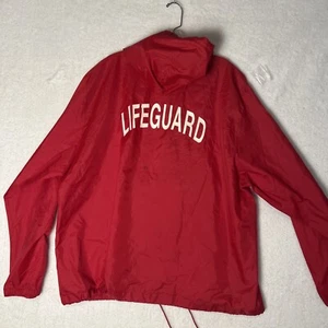 Vintage Hartwell Windbreaker Jacket Mens XL 1/4 Zip Red Lifeguard 80s Made USA - Picture 1 of 18