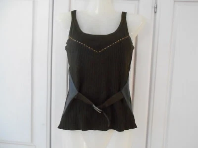 Essendi Brown Sleeveless Rib Knit Top W/Faux Leather/Belt Detail - S/UK8 - Image 1 of 4