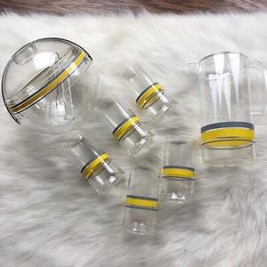 Vintage Guzzini Stella Acrylic Bar Set Yellow Gray Striped Ice Bucket Pitcher - Picture 1 of 12