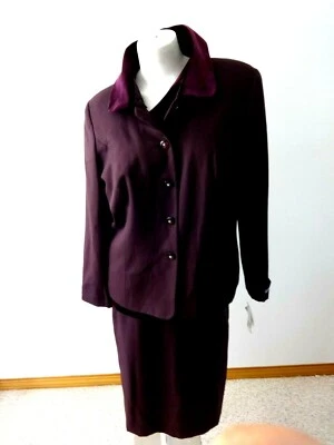 全新带标签 KORET 女式漂亮 3 件套裙子套装紫色羊毛混纺套装 16 码 — 第 1/3 张图片