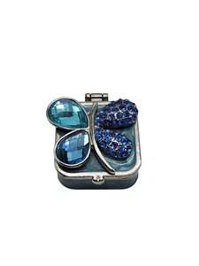 Papyrus Jeweled Trinket Butterfly Pill Box Rhinestones Hinged Blue Eyes 1" - Picture 1 of 4
