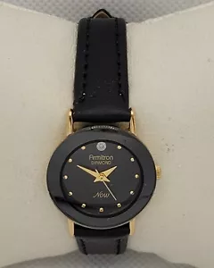 Ladies Armitron Diamond Now Gold Tone Black Dial Leather Band Watch 75/2447 K6 - Picture 1 of 9