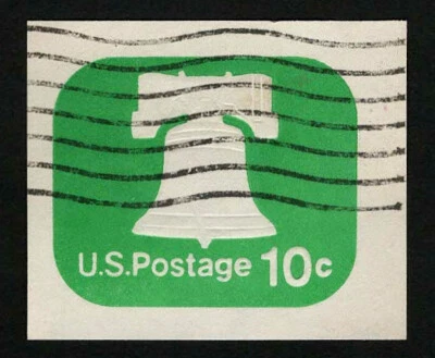 US 1973 #U567 Emerald Green 10c Liberty Bell Cut Square VF Used - Image 1 of 2