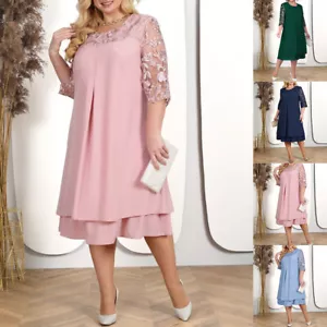 PLUS SIZE ⭐ Women Chiffon Lace Mash Midi Dress Party Cocktail Gown Dresses US - Picture 1 of 18