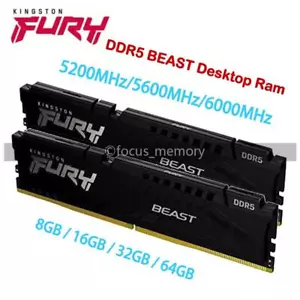 Fury Beast 8GB 16GB 32GB 4800 5200 5600 MHz DIMM DDR5 Desktop Memory 288-Pin lot - Picture 1 of 17