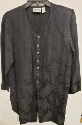 Top túnica Chicos para mujer talla 0 lino negro floral brocado abotonado Foto 1 de 3