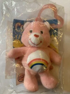New 2005 Care Bears Burger King Cheer Bear Pink Rainbow Plush Backpack Clip - Picture 1 of 3