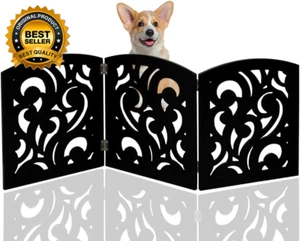 Safety Pet Gate for Dogs – Free-Standing & Foldable - Decorative Scroll Wooden F - Picture 1 of 9