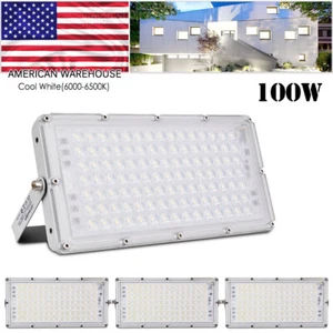 4X 100W Slim LED Flood Light Cool White Bright Garden Court Outdoor Lighting - Picture 1 of 12