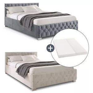 Polsterbett Bettgestell Gästebett LED Bett Samt Matratze Stauraum Juskys® - Bild 1 von 9