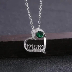 Mother's Day Fashion Love Necklaces Gemstone Charms Pendant Mom Necklace Women - Picture 1 of 2