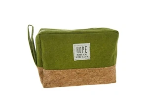 Green Hope ~ The More We Do Cork & Canvas Zipper Travel Makeup Pouch Bag - Picture 1 of 1
