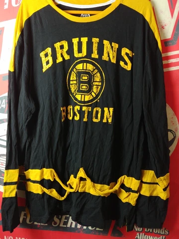 Boston Bruins Shirt Mens 2XL XXL Black Yellow NHL Hockey Long Sleeve Distressed Cover