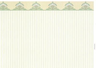 Papel pintado para casa de muñecas Brodnax a rayas verde pálido crema tostado "Carlton" escala 1:12 Foto 1 de 4