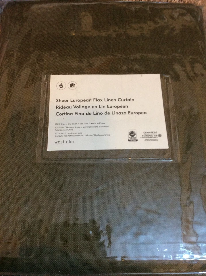 West Elm One (1) Sheer European Flax Linen Curtain 48x96 Dark Olive Green NEW - Image 1 of 1