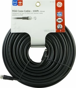 GE 73286 100-Foot RG6 Video Cable, Black - Picture 1 of 3