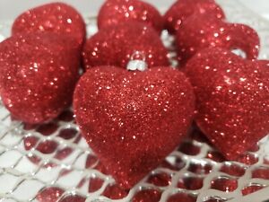 Valentines Day Glitter Red Hearts 2.5" Tree Ornaments Decorations Decor Set of 8