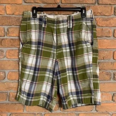 Hollister Hombres 28 Pantalones Cortos Verde Blanco Algodón a Cuadros Informales Verano Cuadros Y2K Foto 1 de 3