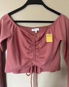 Women’s Fashion Boutique Pink Ruched Soft Off The Shoulder Crop Top - Picture 1 of 3