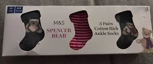 M&S 3 pairs Spencer Bear Ladies Cotton Ankle socks. Size 3-5. Marks & Spencer - Picture 1 of 5