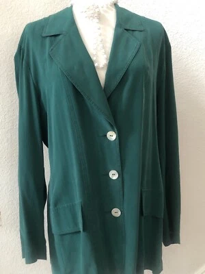 Blazer Carole Little Clásico Belleza Verde Seda Ligero Botón Delantero Usado en Excelente Condición 12 Foto 1 de 4