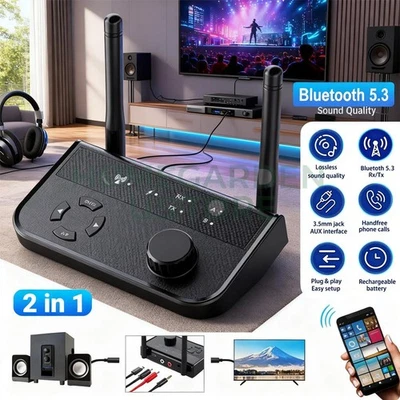 Bluetooth 5.3 Transmitter Receiver Long Range For TV Home Stereo Audio Adapter - Image 1 of 4