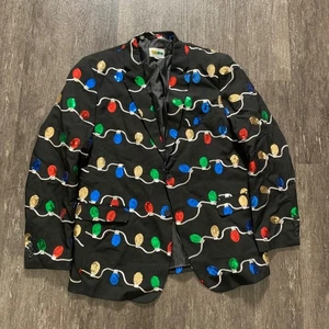 Tipsy Elves Men's Holiday Christmas Light Sequins Blazer Black Size 46 - Picture 1 of 5