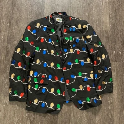 Tipsy Elves Men's Holiday Christmas Light Sequins Blazer Black Size 46 - Image 1 of 4