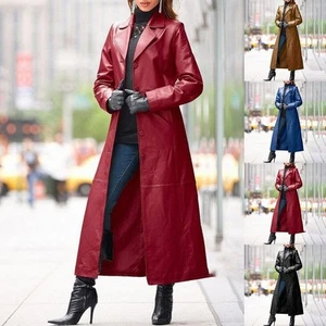 2023 Fashion Coat PU Leather Button Long Parka Loose Trench Windbreaker - Picture 1 of 18