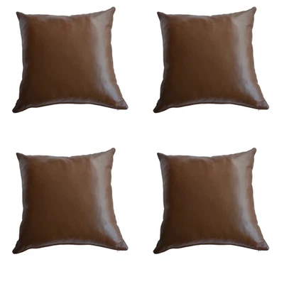 Set Of 4 Brown Genuine Leather Pillow Cover 16"x16" Lumbar Pillow Cover - Image 1 of 4
