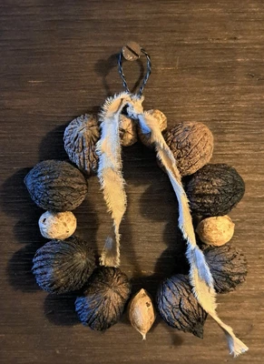 1-4.25" MINI WREATH PRIM CABIN RUSTIC ORNIE/BOWL FILLER FALL/XMAS WALNUT/HICKORY - Image 1 of 4