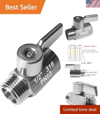 Versatile Stainless Steel Mini Ball Valve 1/2" NPT - Easy Quarter-Turn Operation - Image 1 of 4