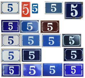 Old blue red brown French house number 5 door gate plate enamel sign - pick - Picture 1 of 18