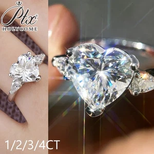 1-4CT Heart Cut Moissanite Ring S925 Silver Engagement Wedding Ring Band Jewelry - Picture 1 of 24