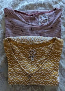 2x Sz 10 Mantaray Ochre & White/ Rust & White 3/4 & L/S Roll Tab Tunic Tops Good - Picture 1 of 24