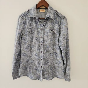 RM Williams Womens 10 Blue/White/Black Paisley Cotton Long Sleeve Button Up - Picture 1 of 5