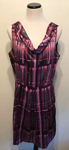 BANANA REPUBLIC SATIN Geo Print Pink Fuchsia DRESS NWT! MSRP $99.99 Sz 14 - Picture 1 of 7